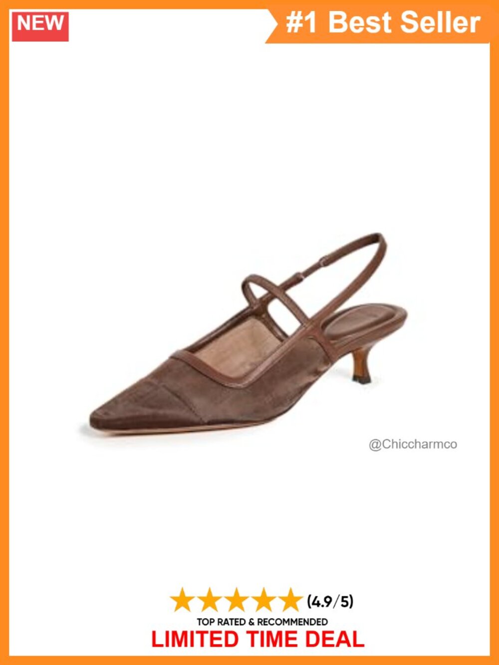 Mesh Leather Trim Slingback Kitten Heel Pointed Toe Women's Pump